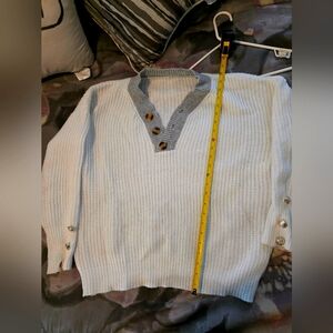 Woman's White Sweater with Gray Accents